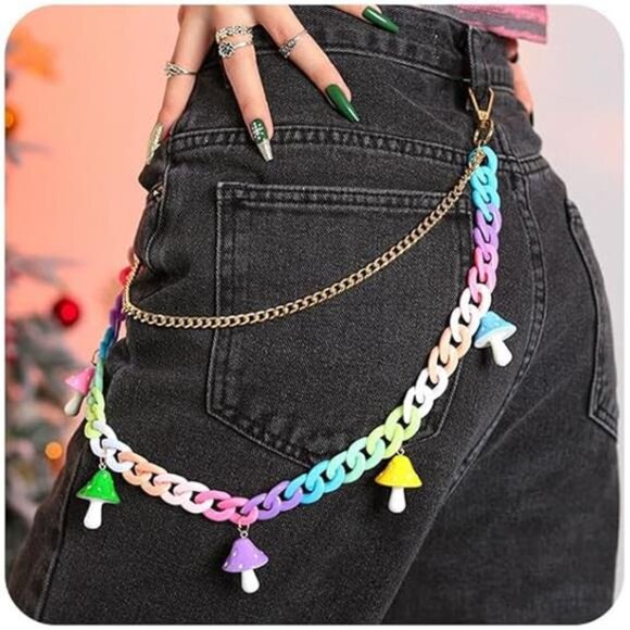 ✨ Colorful Layered Pant Chains | Handmade Alloy Mushroom Wallet Chain for Jeans - Picture 4 of 4